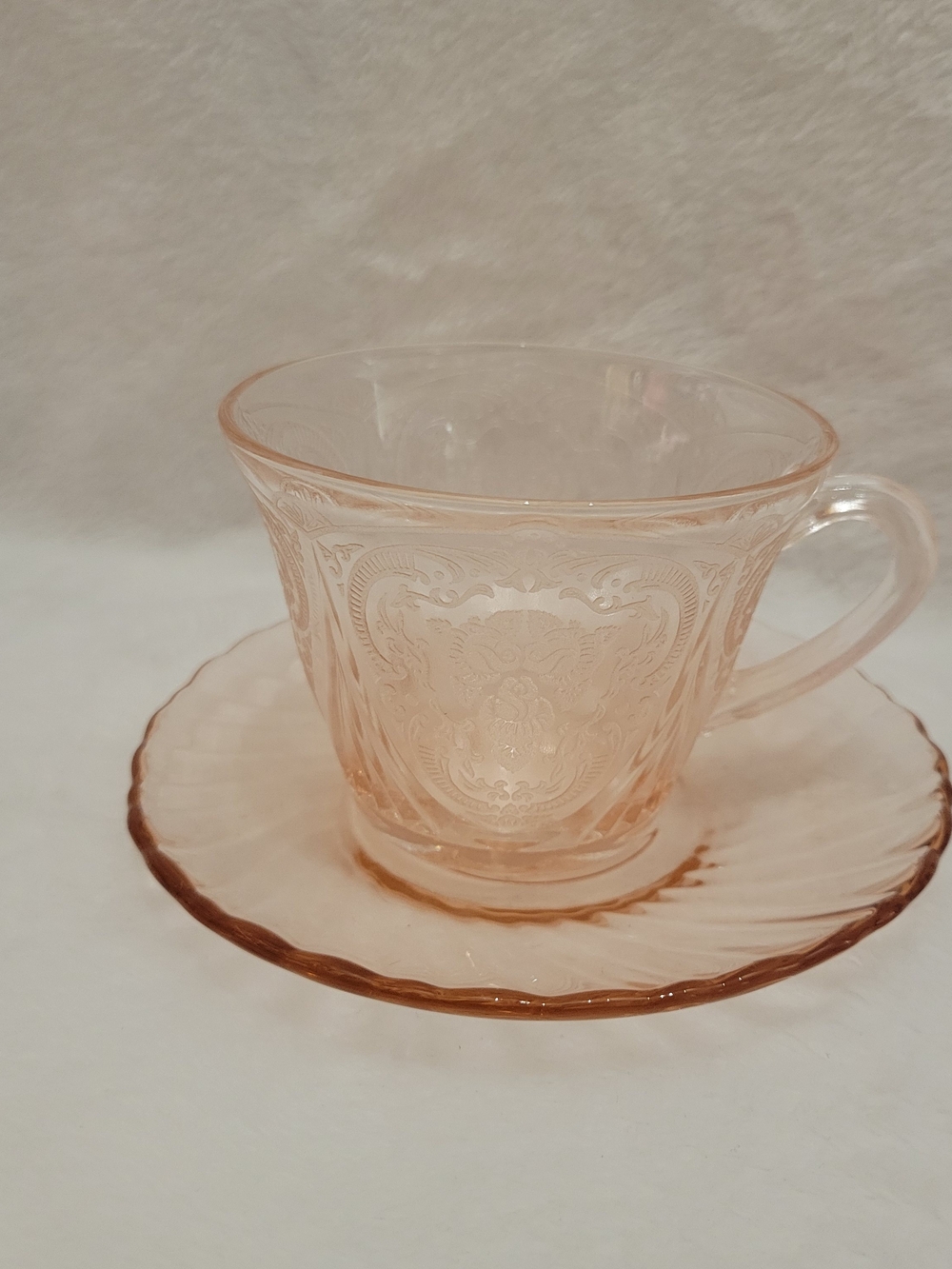 Vintage Hocking Glass Pink Princess Depression Glass Cup and Saucer Set